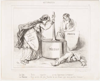 (The Law.)--Hold on....Watch...I Am Going to Lightly Stamp Him! [(La loi.)--Tenez....regardez...je vais légèrement le timbrer!]
