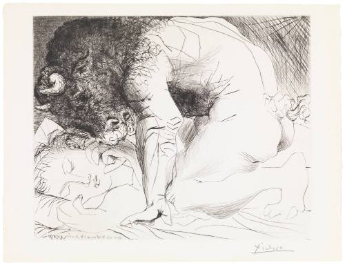 Minotaur Caressing a Sleeping Girl (Minotaur caressant une dormeuse)