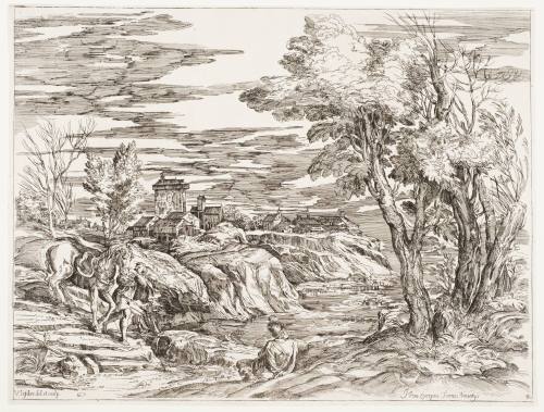 Landscape with Traveler Resting by a Stream (Paesaggio con cavaliere e paggio, che conduce un cavallo per la briglia)