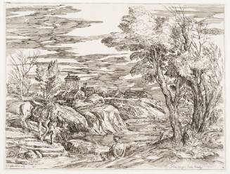 Landscape with Traveler Resting by a Stream (Paesaggio con cavaliere e paggio, che conduce un cavallo per la briglia)