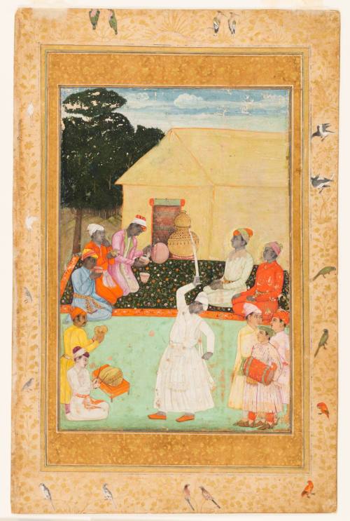 Folio Depicting an Arab Sword Dance; and a Calligraphic Sheet Describing How to Practice Good Temperament