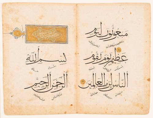 Two Pages from the Qur’an Discussing Those Who Deal in Fraud on the Day of Resurrection 