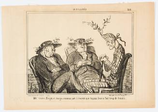 Mess. Cobden, Bright, and Sturges are starting to realise that peace has given them too much leisure time (MMrs. Cobden, Brigth et Sturges, commençant à trouver que la paix leur à fait trop de loisirs)