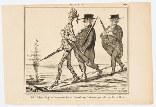 Mess Cobden, Bright and Sturges no longer having anything to do in Europe, set sail to pacify China (MMrs. Cobden, Bright et Sturges, n'ayant plus rien à faire en Europe, s'embarquent pour aller pacifier la Chine)