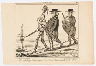 Mess Cobden, Bright and Sturges no longer having anything to do in Europe, set sail to pacify China (MMrs. Cobden, Bright et Sturges, n'ayant plus rien à faire en Europe, s'embarquent pour aller pacifier la Chine)