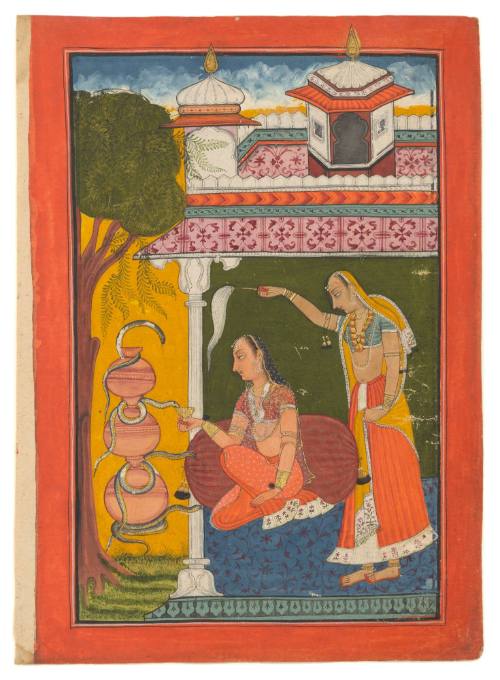 Abhiri Ragini (A Lady Feeding Four Snakes) Page from a dispersed ragamala series