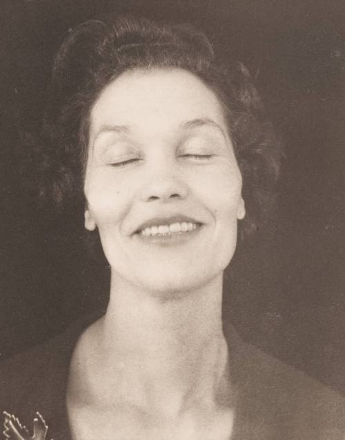 Evelyn Milligan with Eyes Closed [smiling], Yellow Springs, Ohio