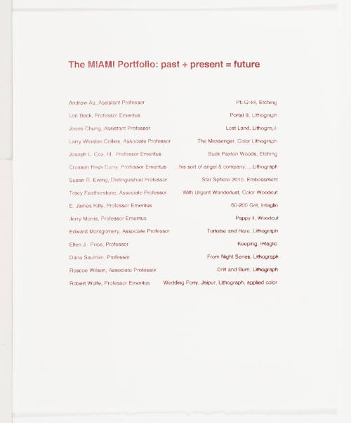 The Miami Portfolio: Past + Present = Future