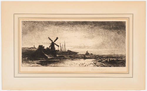 Dutch Landscape with Windmill by Moonlight