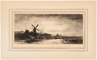 Dutch Landscape with Windmill by Moonlight