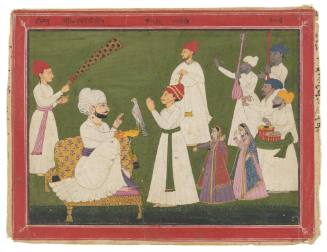 Raja Tedhi Singh of Kullu with Attendants, Visiting Noblemen, Dancers, and Musicians