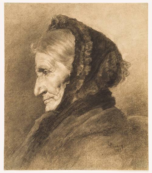 Left Profile of Old Woman with Headdress