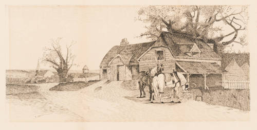 Farm Horses and Barn