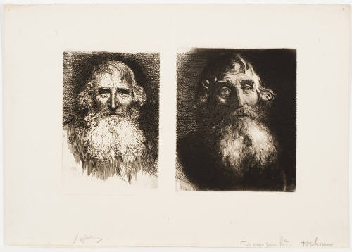Head of an Old Man with Long Beard, Looking Front; Head of an Old Man with Long Beard, Looking Up, Right