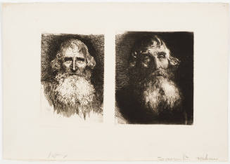 Head of an Old Man with Long Beard, Looking Front; Head of an Old Man with Long Beard, Looking Up, Right