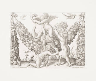 Three Cupids Playing with an Ostrich