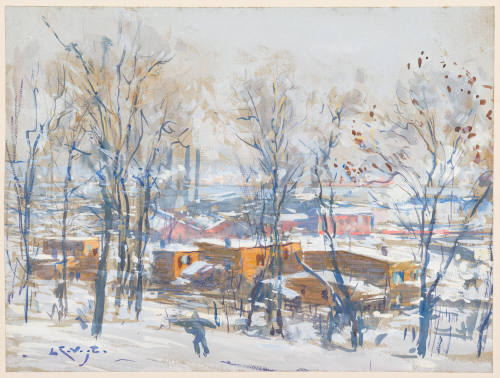Winter Scene of Houses and Factory