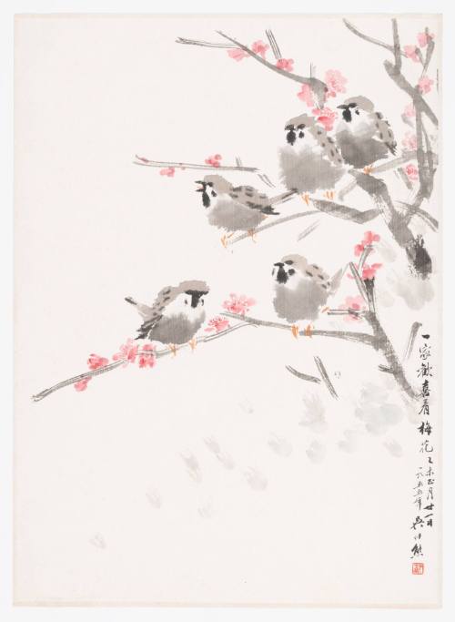 Five Sparrows and Plum Blossom