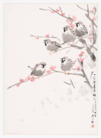 Five Sparrows and Plum Blossom