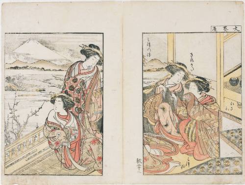 Courtesans of the Ōhishya Viewing Mt. Fuji from the book Beauties of the Green Houses Compared, A Mirror of Their Forms (Seirō bijin awase sugata kagami), Vol. II