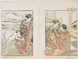 Courtesans of the Ōhishya Viewing Mt. Fuji from the book Beauties of the Green Houses Compared, A Mirror of Their Forms (Seirō bijin awase sugata kagami), Vol. II