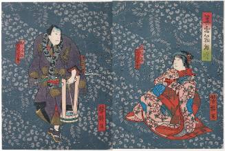 Fujikawa Tomokichi III as Hatsukana and Jitsukawa Ensaburō I as Michisuki from play Flower Storm, Daybreak at Hakone (Hanafubuki Hakone no akebono)
