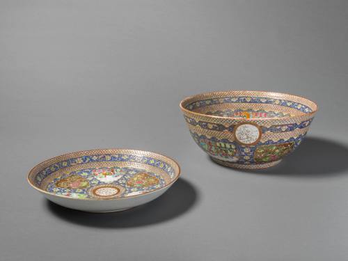 Punch Bowl and Saucer in “Famille Rose” Palette