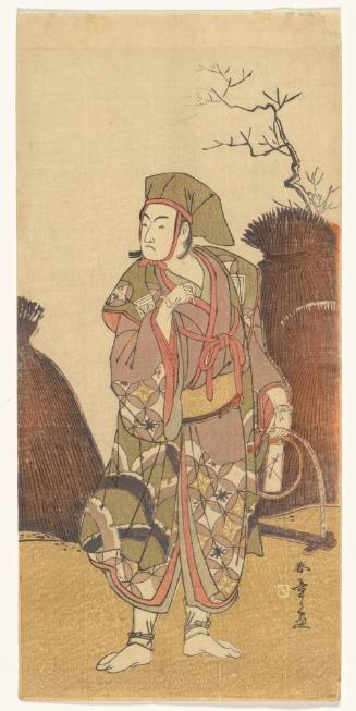 The kabuki actor, Ichikawa Yaozō III, as a Mouse Catcher as he holds a Mousetrap to catch a Fox