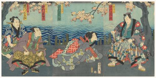 Actors (R to L) Nakamura Fukusuke II (a), Sawamura Tanosuke III (b), Nakamura Shikan IV and Ichikawa Kobunji I (c)