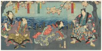 Actors (R to L) Nakamura Fukusuke II (a), Sawamura Tanosuke III (b), Nakamura Shikan IV and Ichikawa Kobunji I (c)