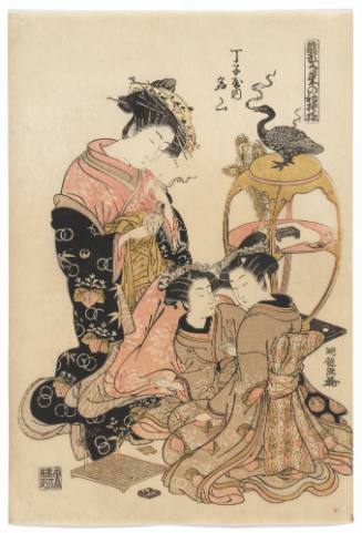 Meizan of the Chojiya (Chojiya no uchi Meizan)  from Models for Fashion: New Years Designs as Fresh as Young Leaves (Hinagata wakana no hatsuu moyō)