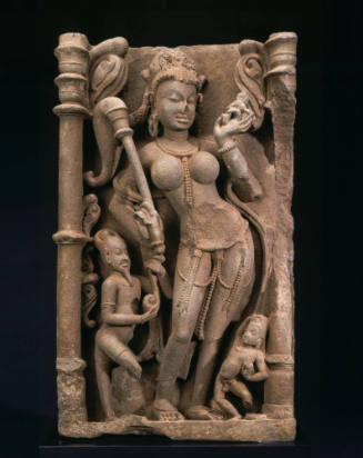 Celestial Maiden Attended by an Ascetic and a Gana