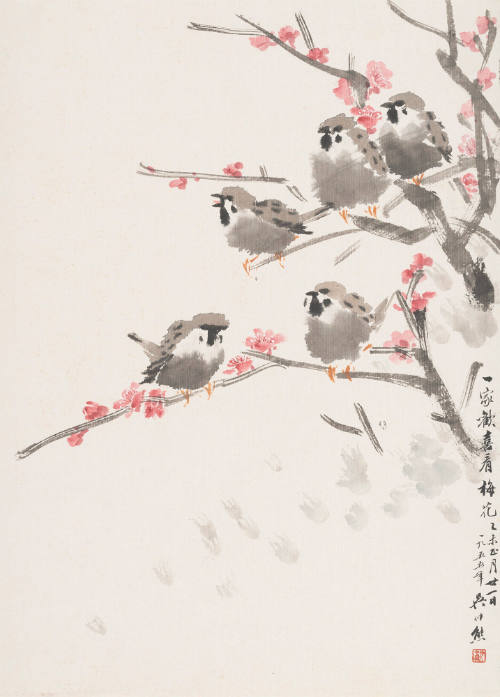 Five Sparrows and Plum Blossom