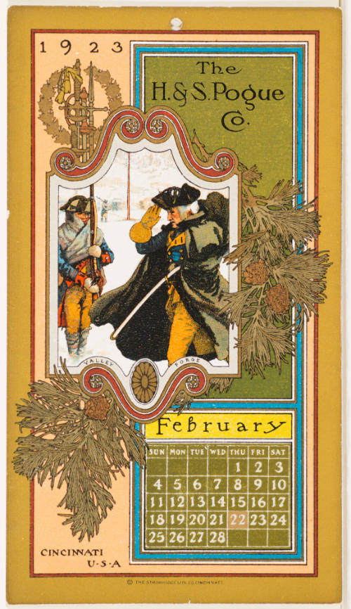 Calendar Card /  February 1923 H & S Pogue Co.