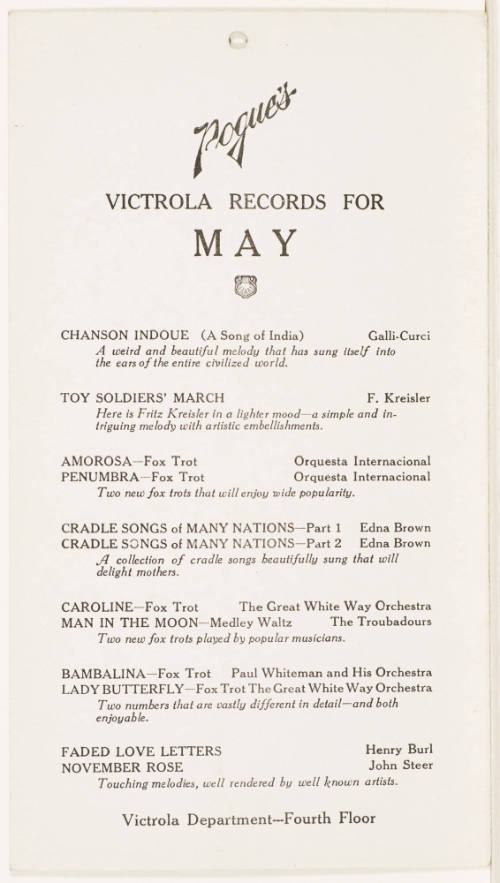 Calendar Card /  May 1923 H & S Pogue Co.