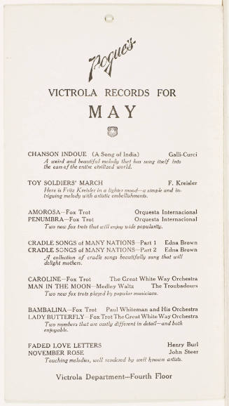 Calendar Card /  May 1923 H & S Pogue Co.