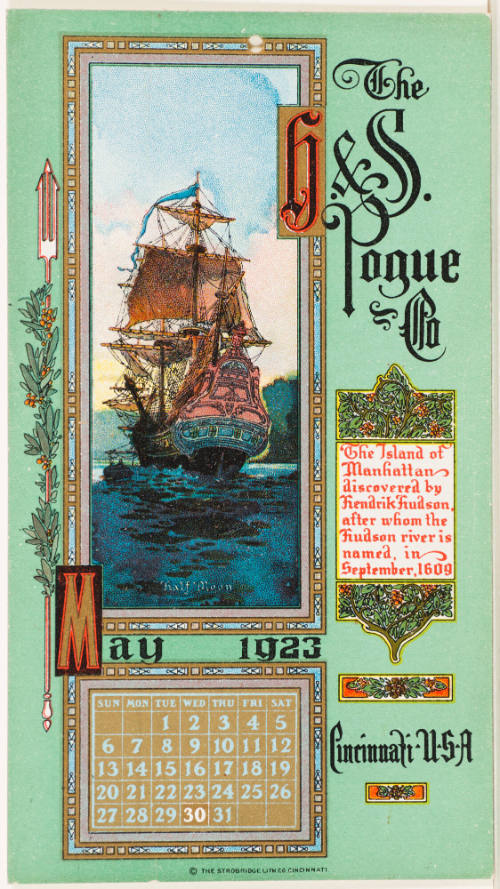 Calendar Card /  May 1923 H & S Pogue Co.