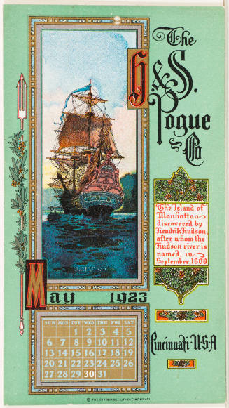 Calendar Card /  May 1923 H & S Pogue Co.