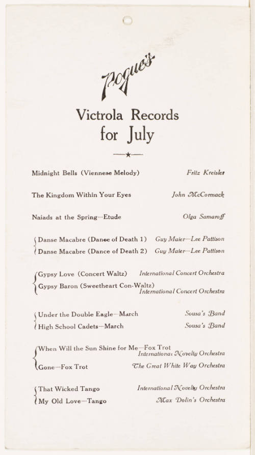 Calendar Card /  July 1923 H & S Pogue Co.