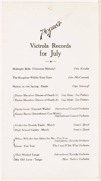 Calendar Card /  July 1923 H & S Pogue Co.