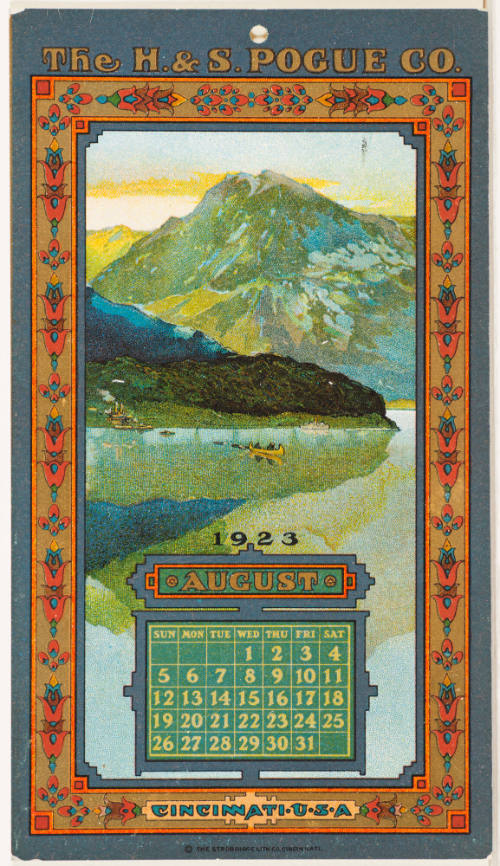 Calendar Card /  August 1923 H & S Pogue Co.