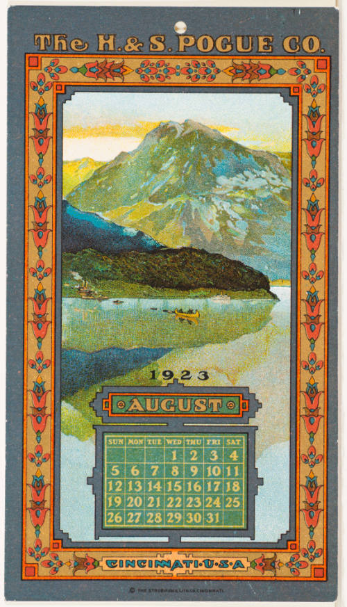 Calendar Card /  August 1923 H & S Pogue Co.