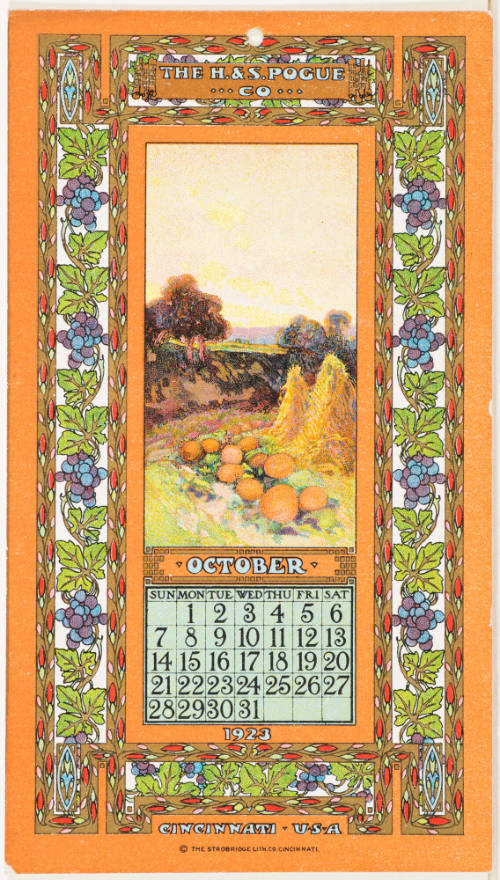 Calendar Card /  October 1923 H & S Pogue Co.