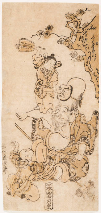 Children Playing wtih Fukurokuju, the God of Longevity