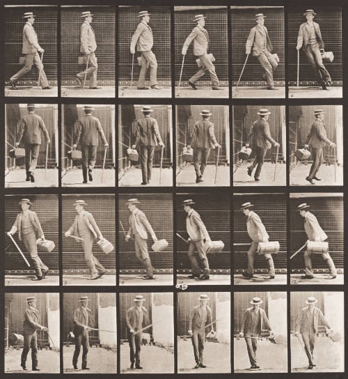 Walking and Turning around Rapidly with a Satchel in One Hand, a Cane the other